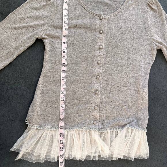 Areve Cardigan Womens Medium Beige Fairycore Cottagecore Sweater Romantic Linen - Picture 8 of 10